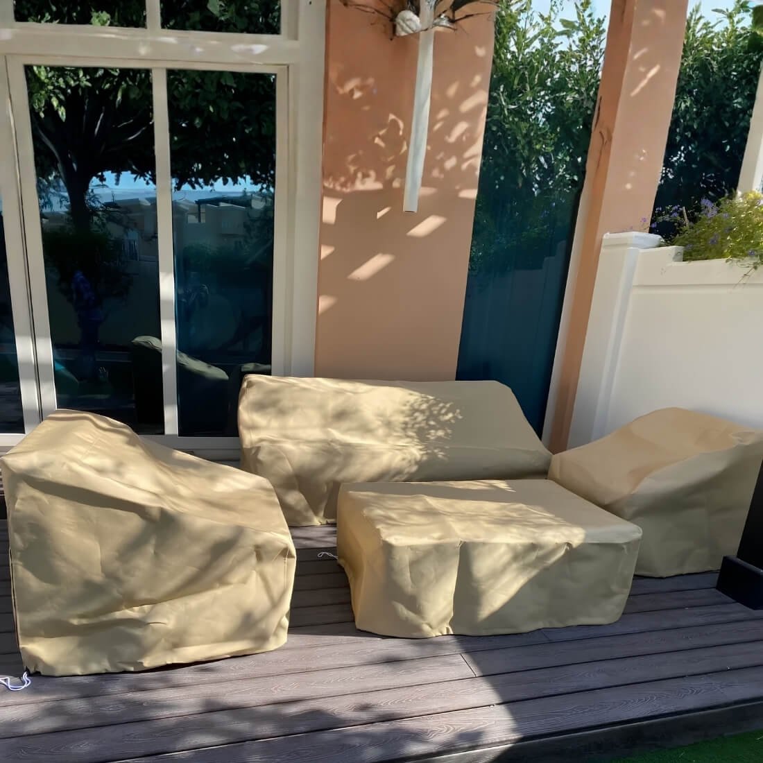 Outdoor sofa and armchair protection covers beige